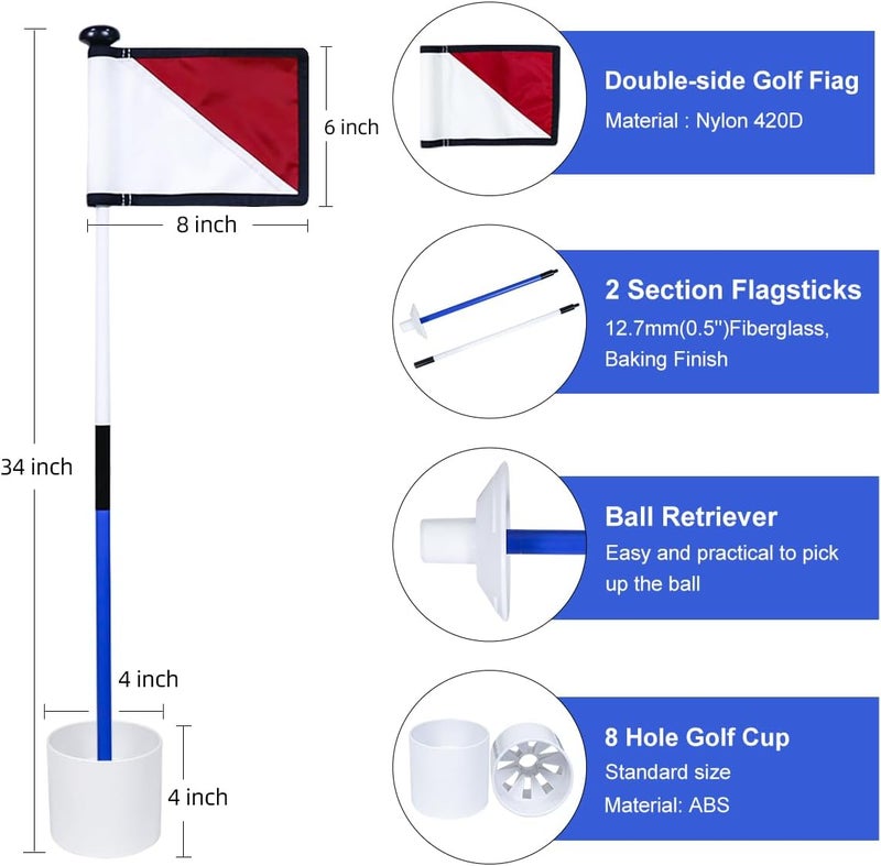 KONDAY Golf Flagstick 3ft,Golf Flag Hole Cup Set Double-Sided Putting Green Flags for Backyard Putting Green Driving Range Practice Two-Section Design Portable - Image 2